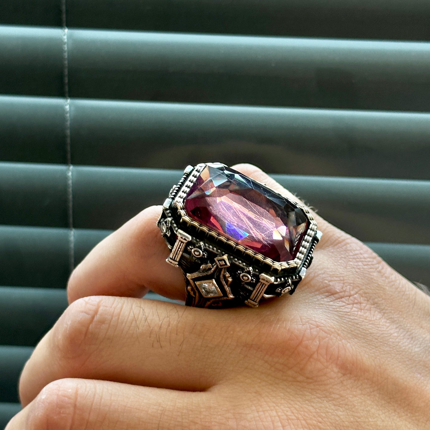 Men Large Zultanite Gemstone Square Ottoman Ring