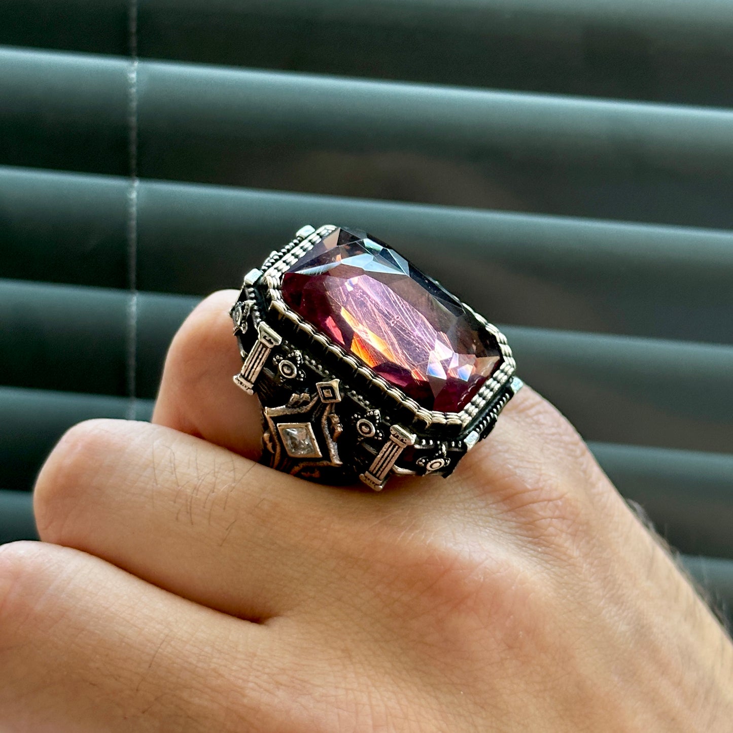 Men Large Zultanite Gemstone Square Ottoman Ring