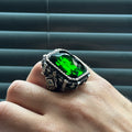Silver Large Square Emerald Gemstone Ottoman Ring