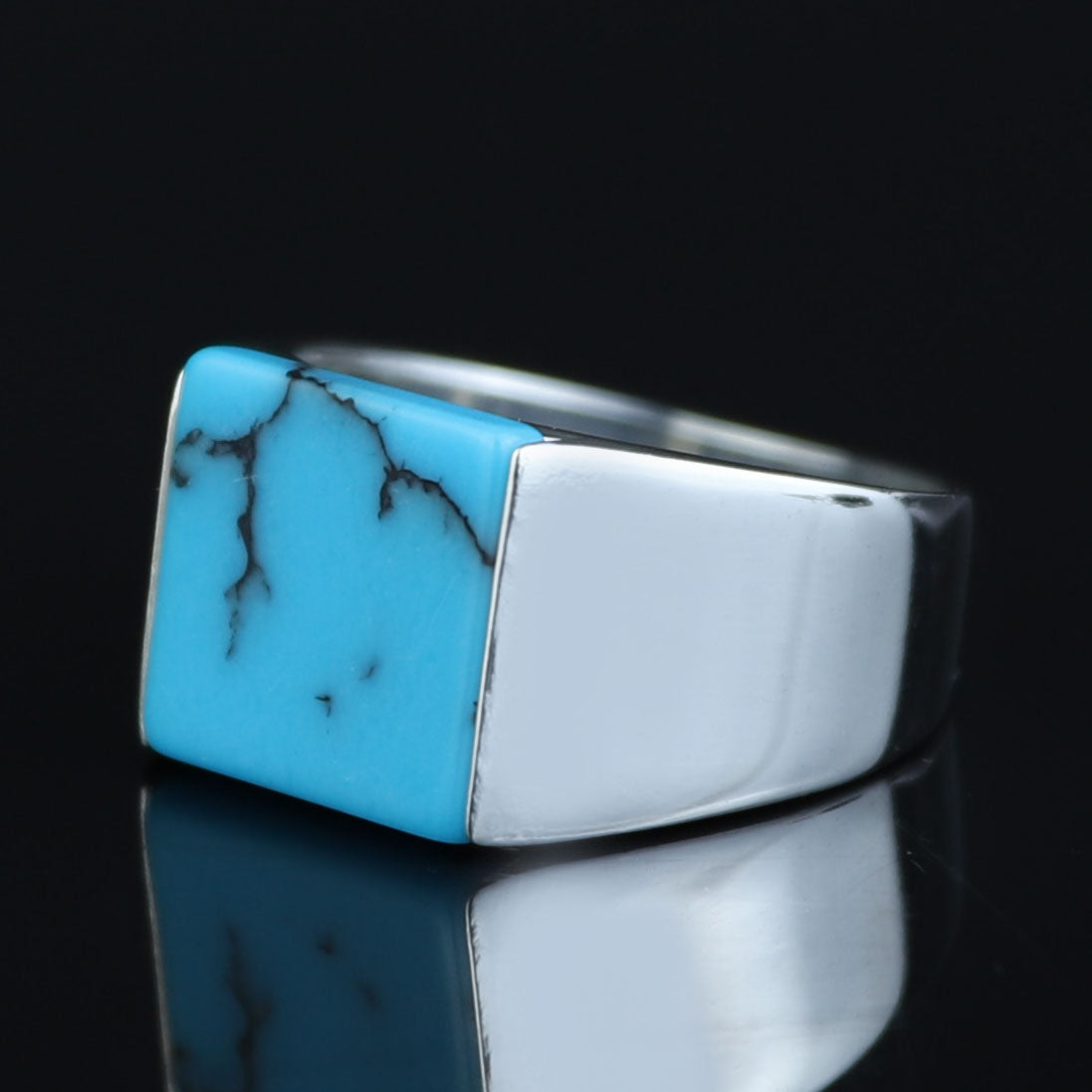 925 Sterling Silver Square Turquoise Signet Ring