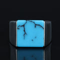 925 Sterling Silver Square Turquoise Signet Ring