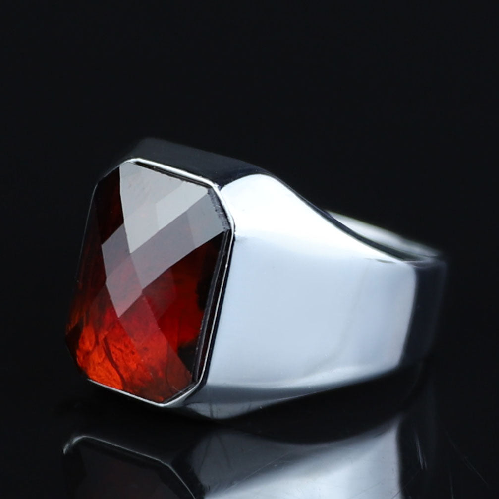 925 Sterling Silver Red Garnet Ring for Men