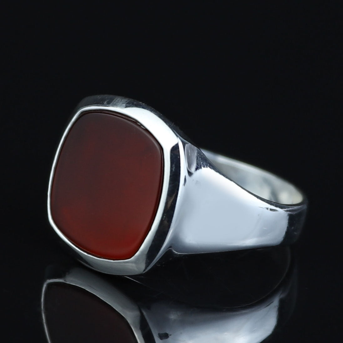 925 Sterling Silver Red Agate Square Ring for Men