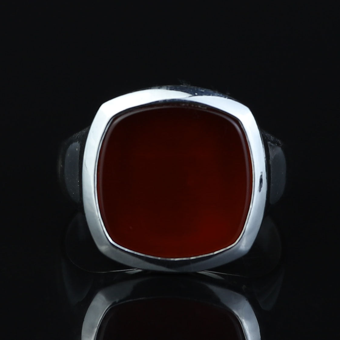 925 Sterling Silver Red Agate Square Ring for Men