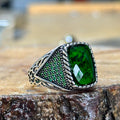 Men Handmade Micro Gemstone Emerald Stone Ring