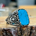 Men Handmade Natural Turquoise Stone Silver Ring