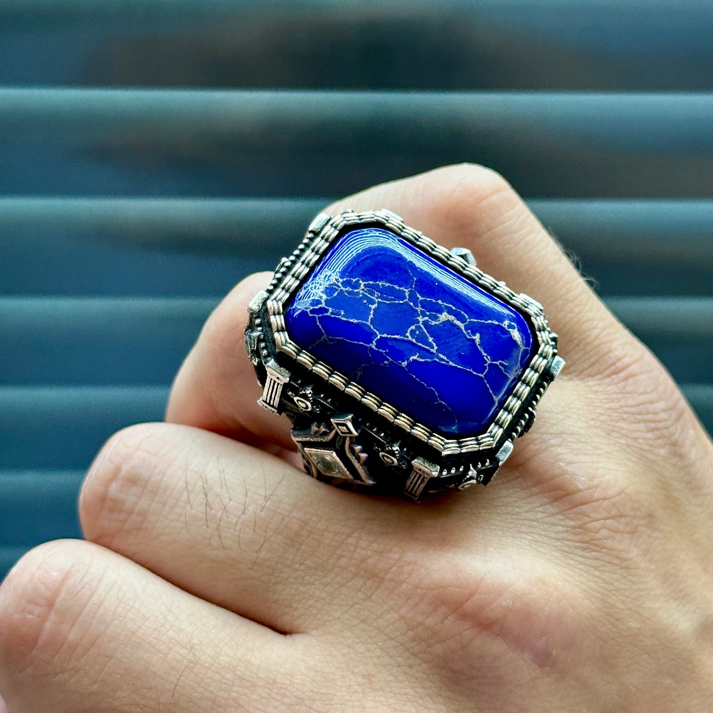 Men’s Silver Handmade Large Lapis Lazuli Ring