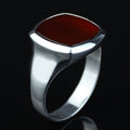 925 Sterling Silver Red Agate Square Ring for Men