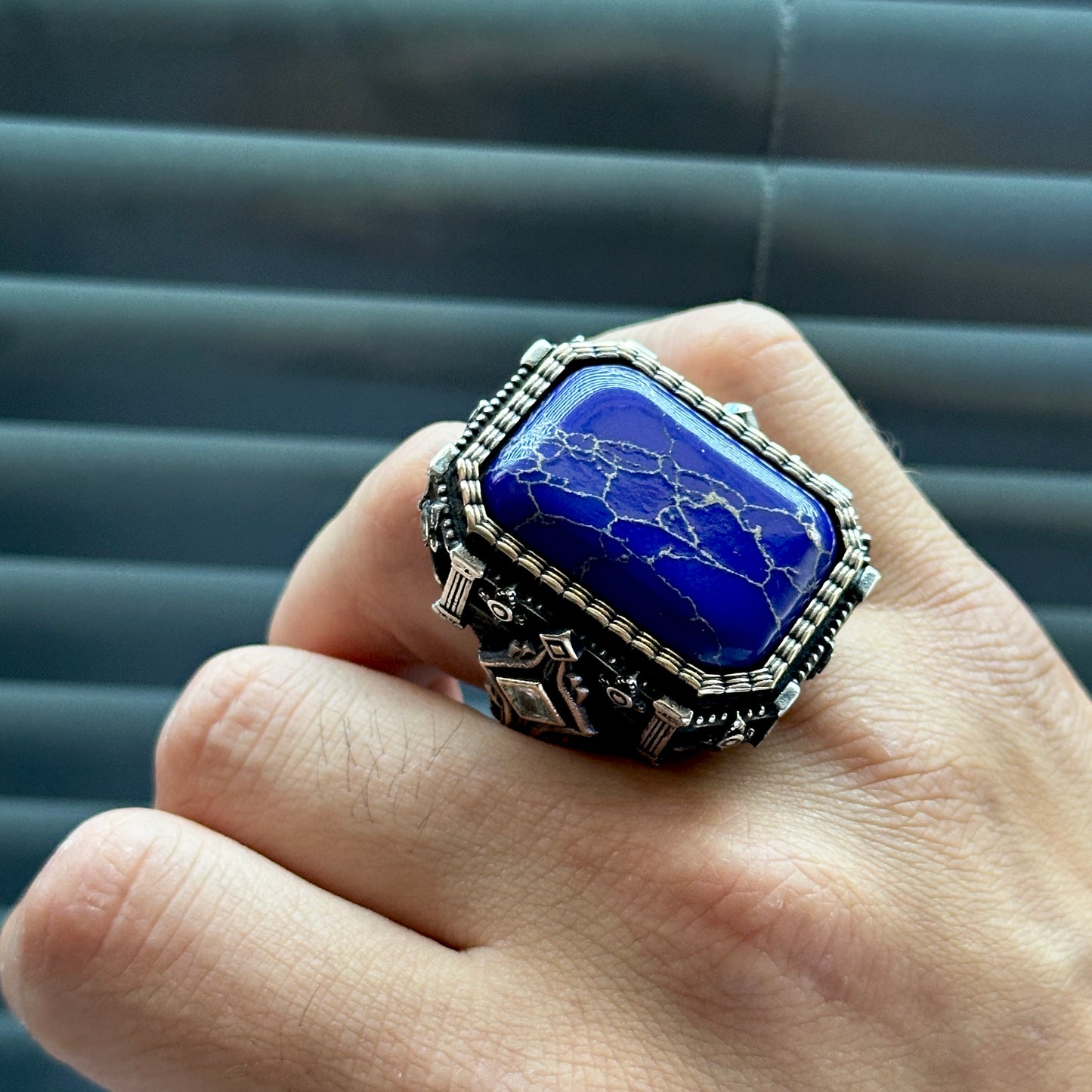 Men’s Silver Handmade Large Lapis Lazuli Ring