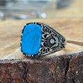 Men Handmade Natural Turquoise Stone Silver Ring