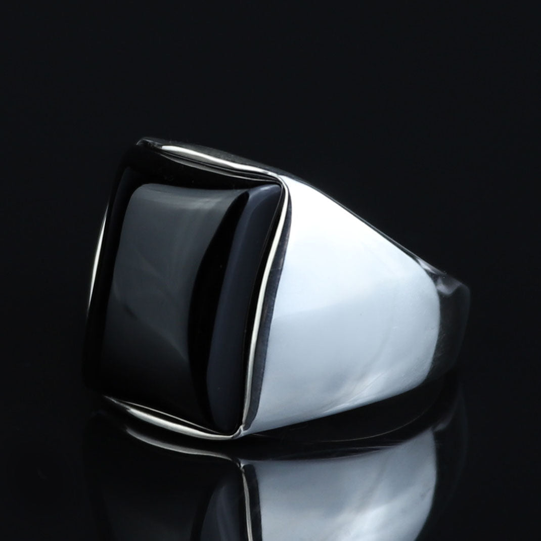 925 Sterling Silver Black Onyx Signet Ring for Men