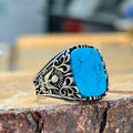 Men Handmade Natural Turquoise Stone Silver Ring