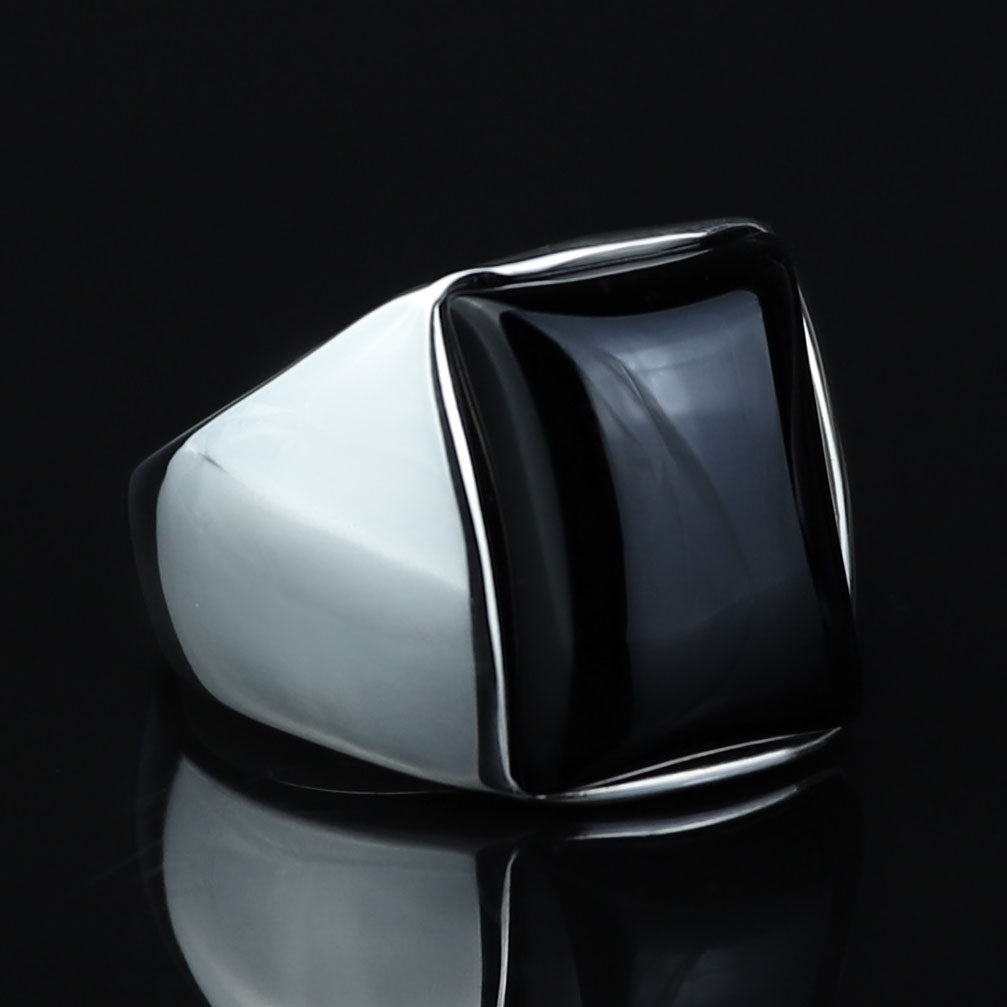 925 Sterling Silver Black Onyx Signet Ring for Men