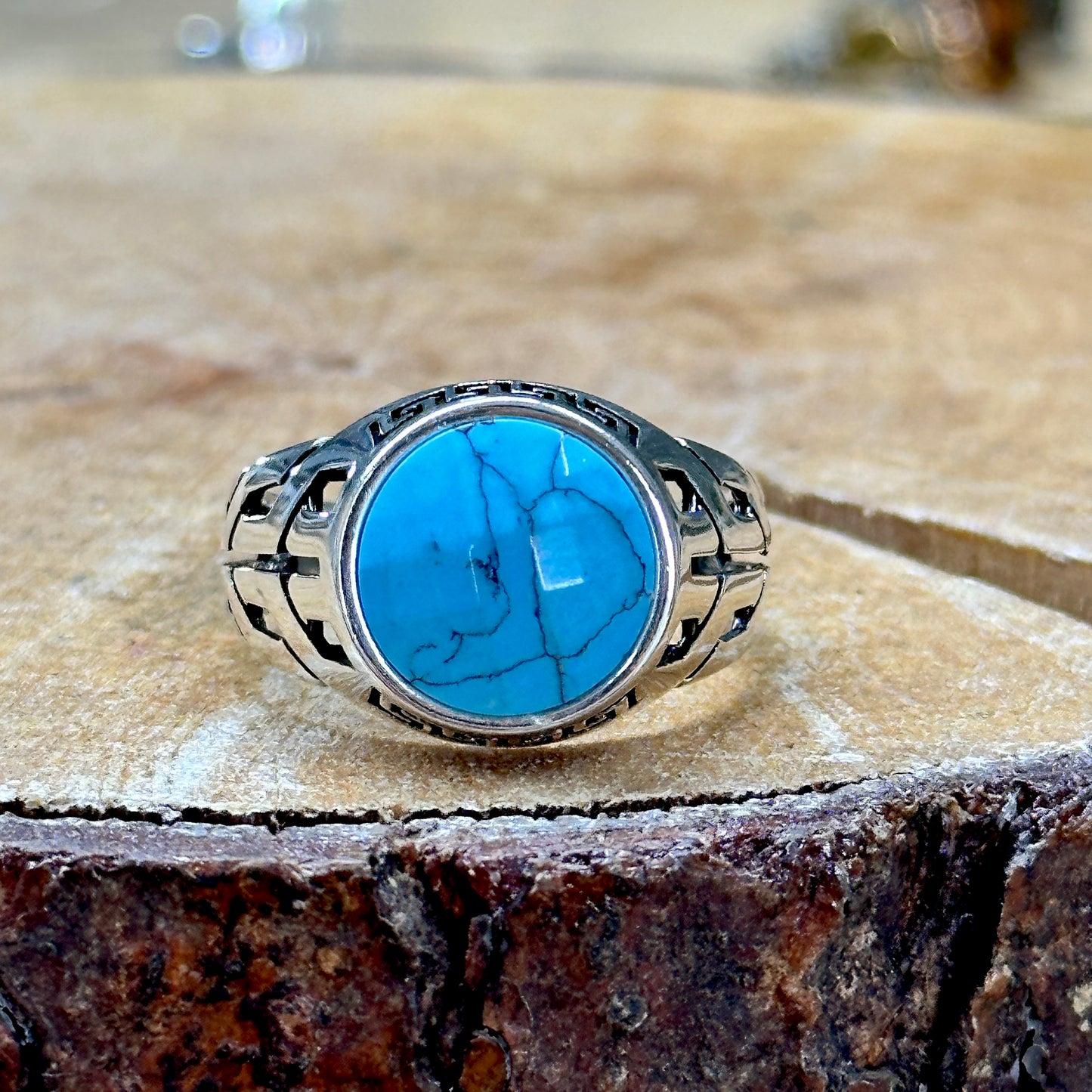 Men Handmade Minimal Round Turquoise Stone Ring