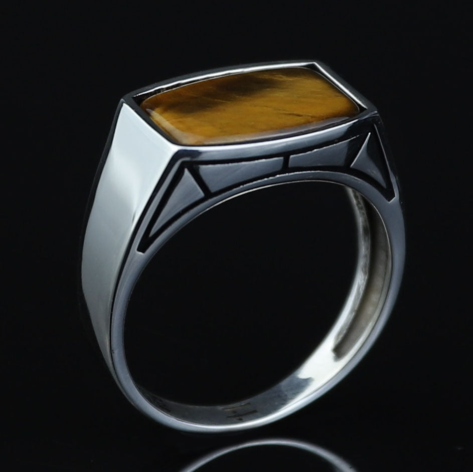 925 Sterling Silver Tiger Eye Signet Ring