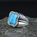 925 Silver Men Handmade Blue Turquoise Gemstone Ring