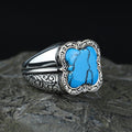 925 Silver Men Handmade Blue Turquoise Gemstone Ring