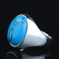 925 Sterling Silver Oval Turquoise Ring – Unisex Turkish Design