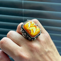 Men’s Handmade Silver Square Large Amber Stone Ring