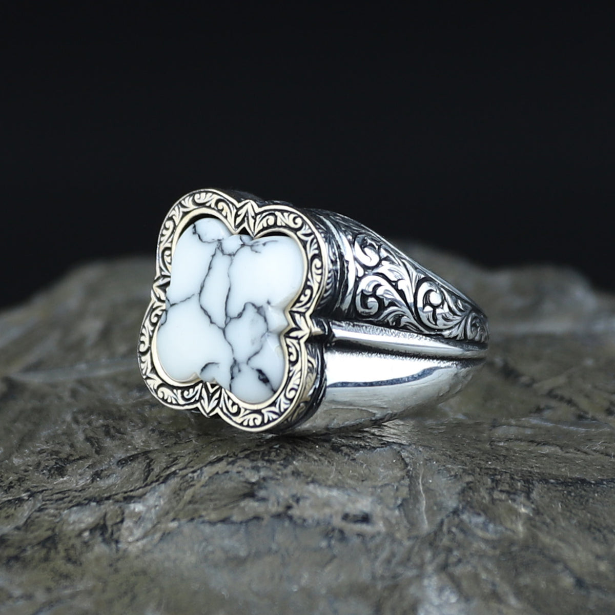 Men Handmade White Turquoise Gemstone Sterling Silver Ring