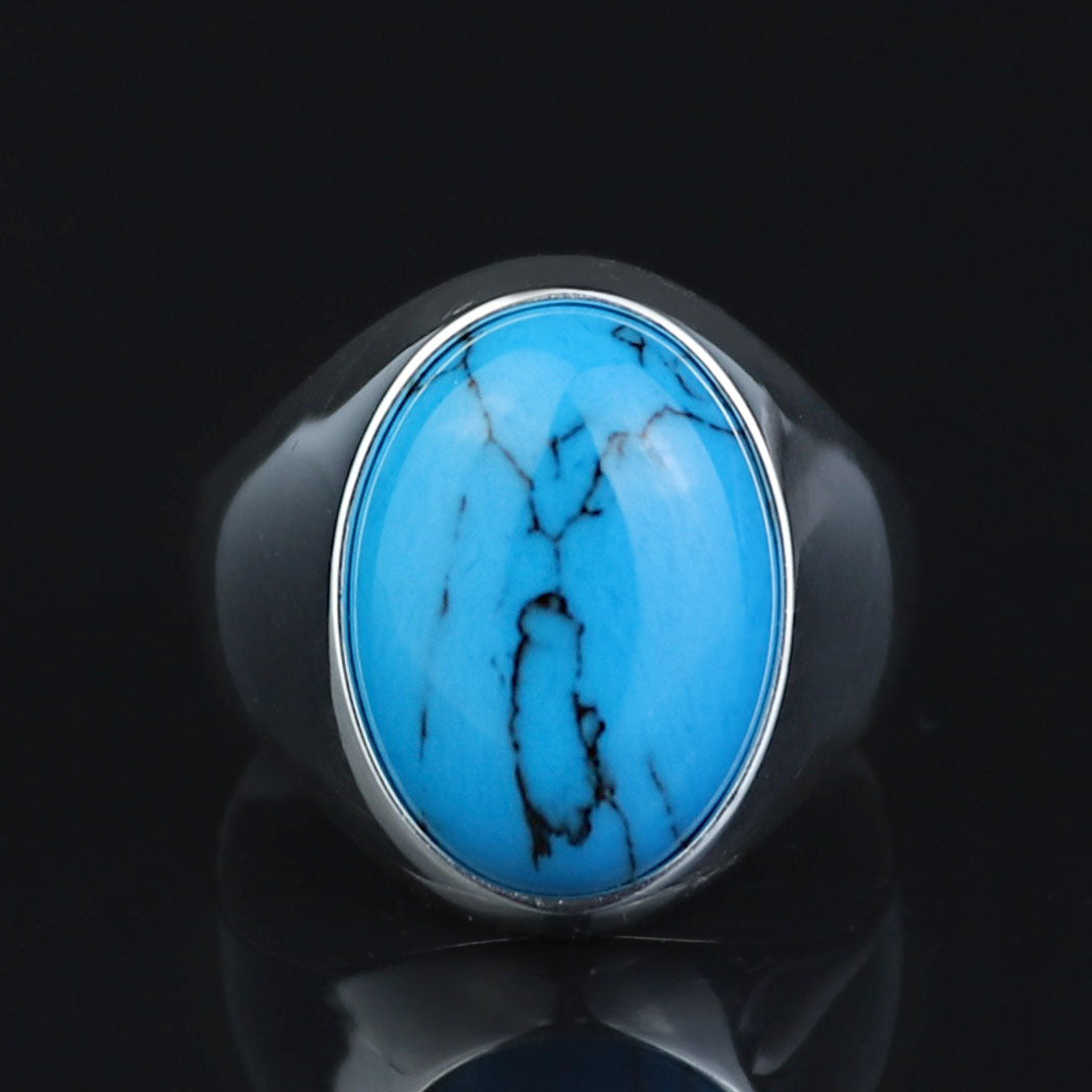 925 Sterling Silver Oval Turquoise Ring – Unisex Turkish Design