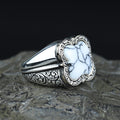 Men Handmade White Turquoise Gemstone Sterling Silver Ring