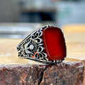Men Handmade Natural Red Agate ( Aqeeq ) Gemstone Ring
