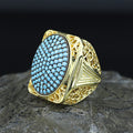 925 Silver Men Handmade Large Gold Turquoise Ring