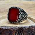 Men Handmade Natural Red Agate ( Aqeeq ) Gemstone Ring