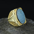 925 Silver Men Handmade Large Gold Turquoise Ring