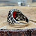 Men Handmade Natural Red Agate ( Aqeeq ) Gemstone Ring