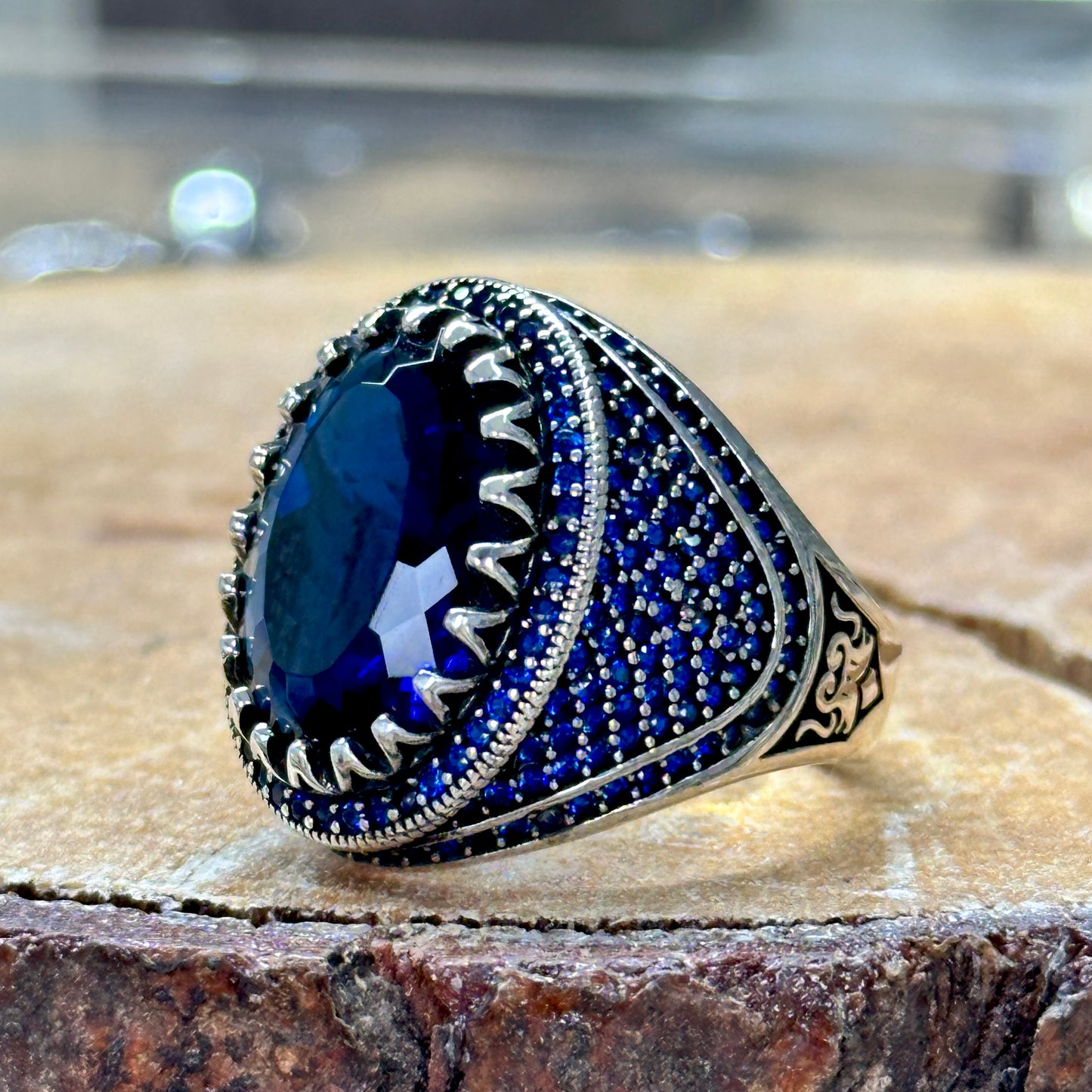 Men Handmade Micro Sapphire Stone Ring