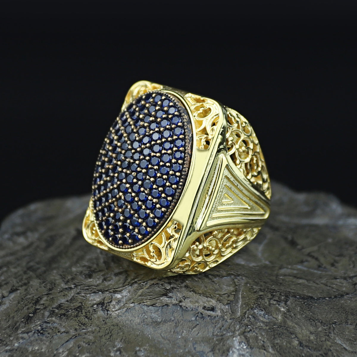 Men Handmade Gold Sapphire Gemstone Ottoman Style Ring