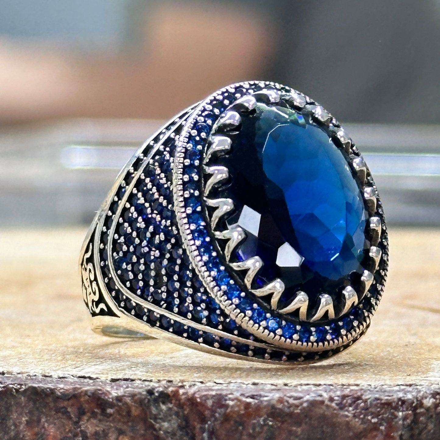 Men Handmade Micro Sapphire Stone Ring