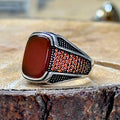 Men Silver Red Agate Carnelian Ring