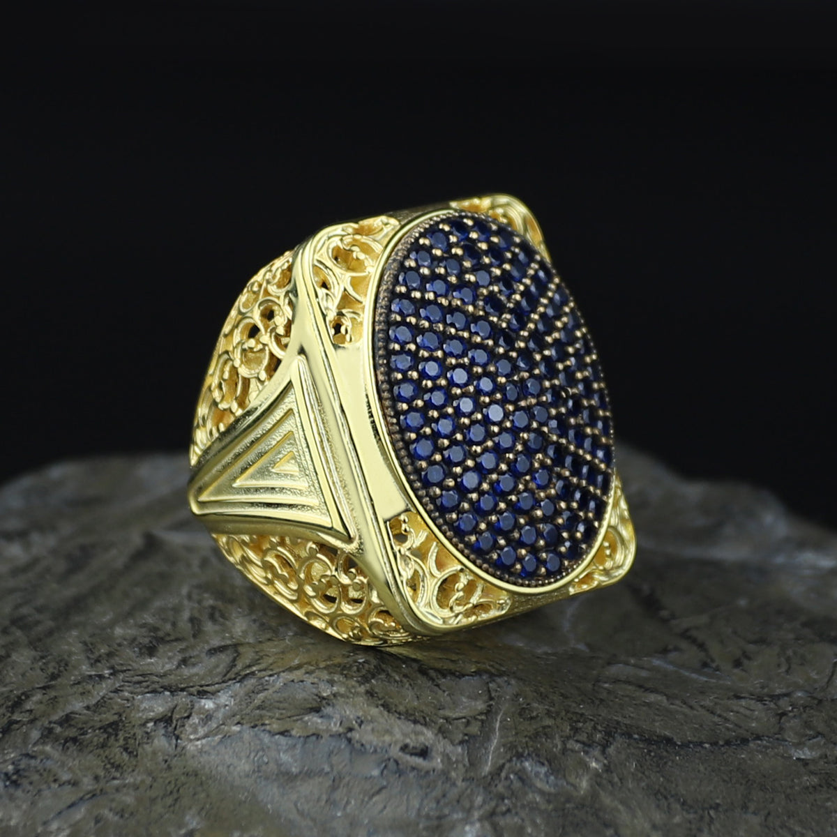 Men Handmade Gold Sapphire Gemstone Ottoman Style Ring