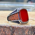 Men Silver Red Agate Carnelian Ring