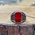 Men Silver Red Agate Carnelian Ring