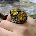 Men Large Silver Ottoman Style Citrine Gemstone Handmade Ring