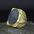 Men Handmade Silver Large Gold Onyx Gemstone Ring