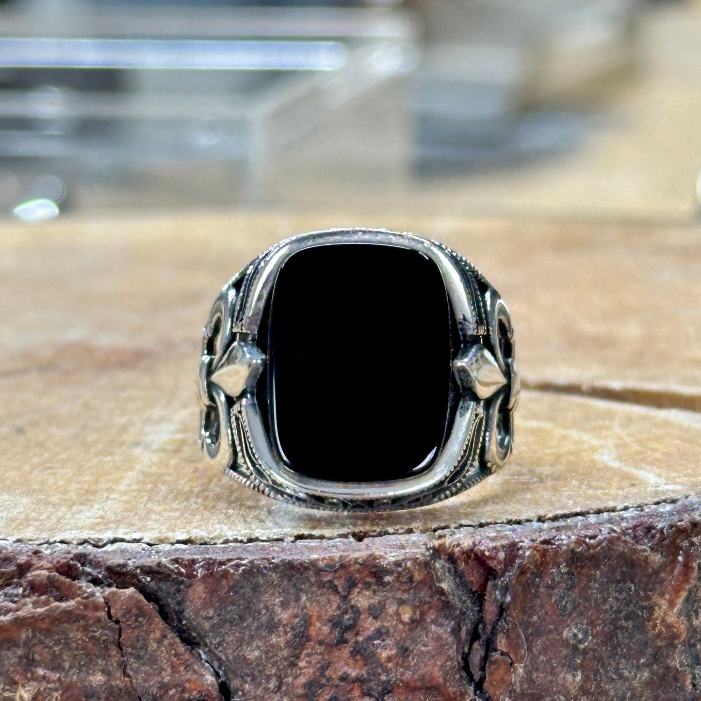 Men Handmade Silver Square Minimal Onyx Ring