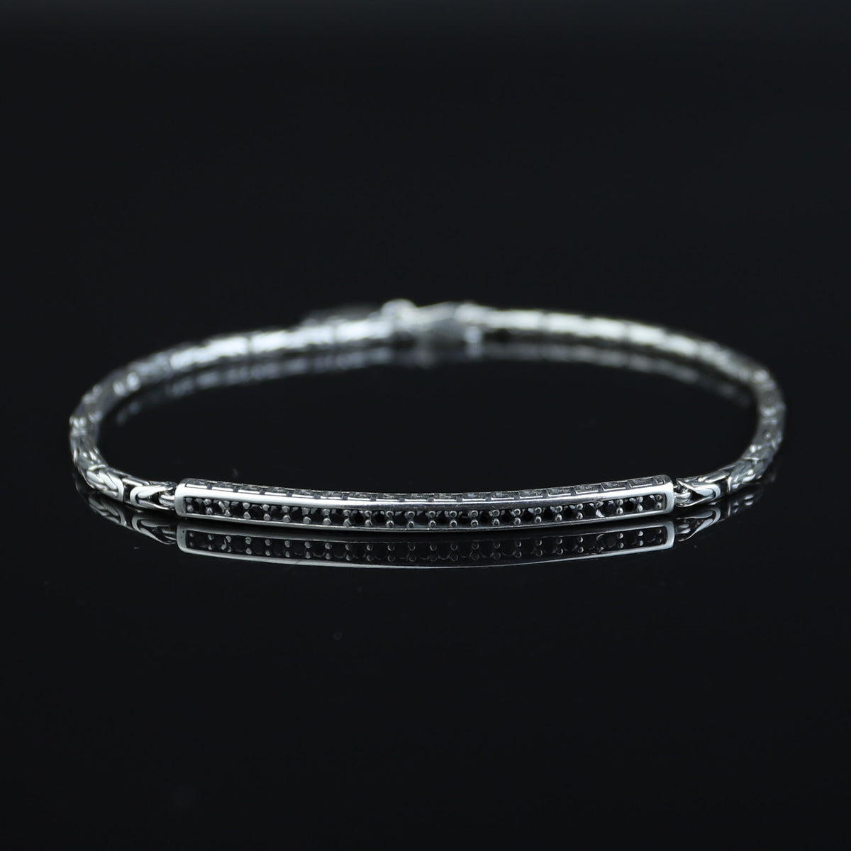 925 Sterling Silver Black Onyx Byzantine Chain Bracelet for Men