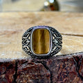 Men Silver Square Tiger Eye Gemstone Ring