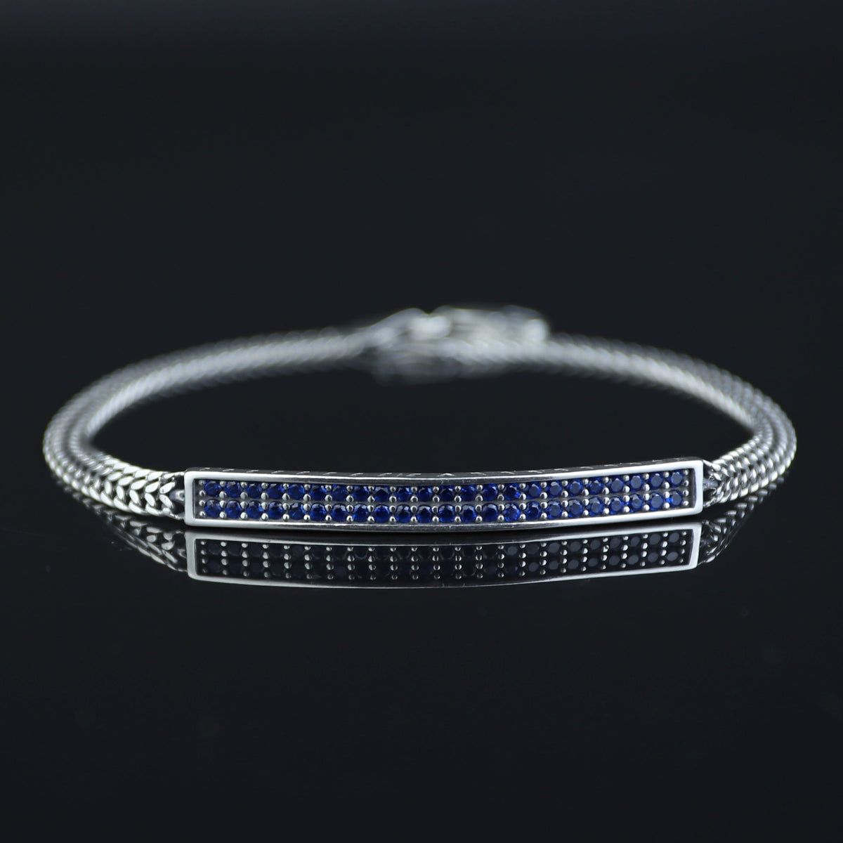 925 Sterling Silver Blue Sapphire Bracelet for Men