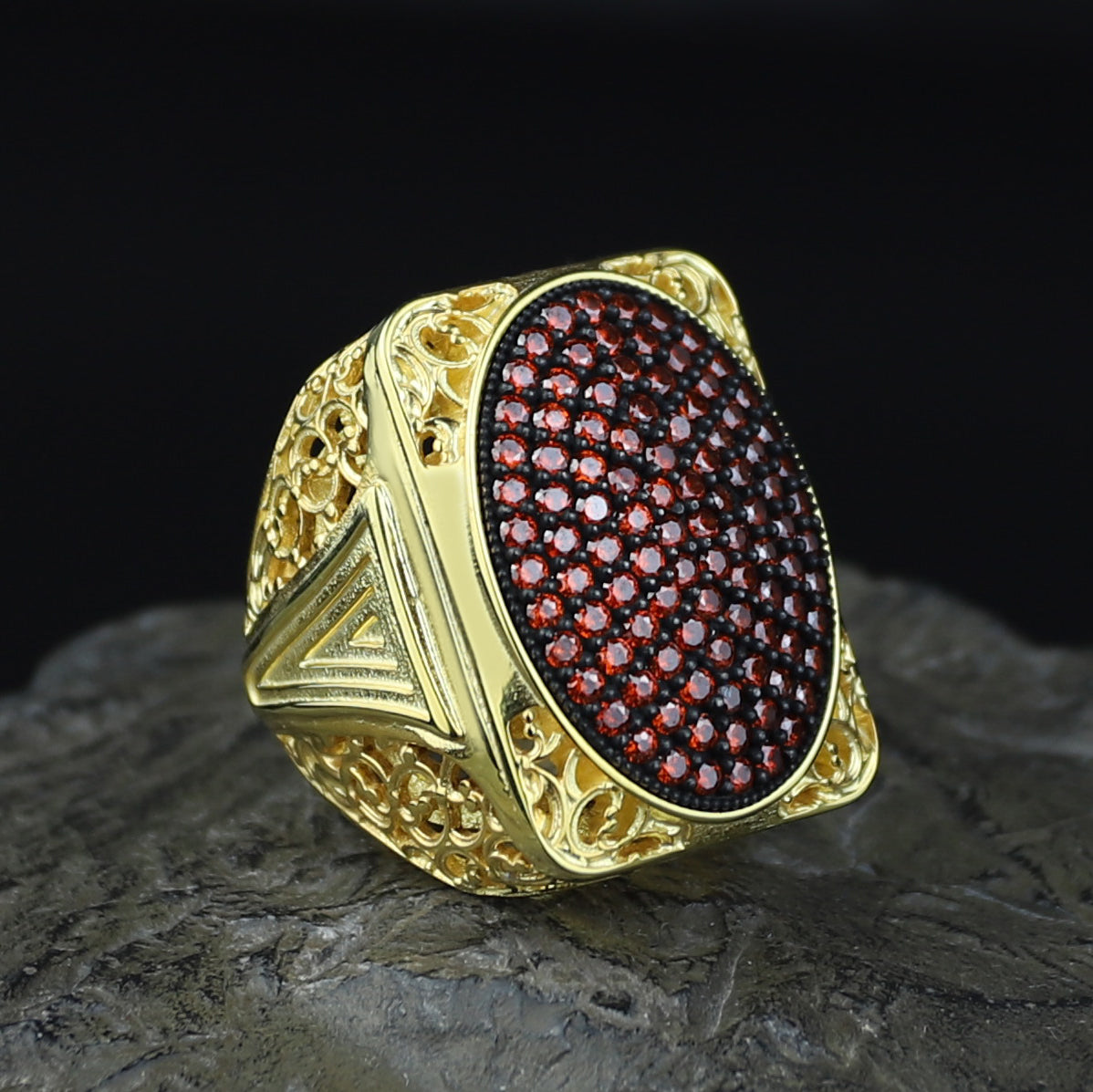 Men Handmade Gold Large Ruby Gemstone 925 Silver Ring