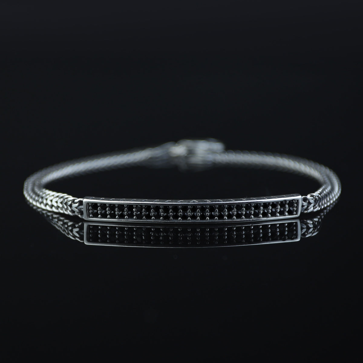 925 Sterling Silver Black Onyx CZ Bracelet for Men