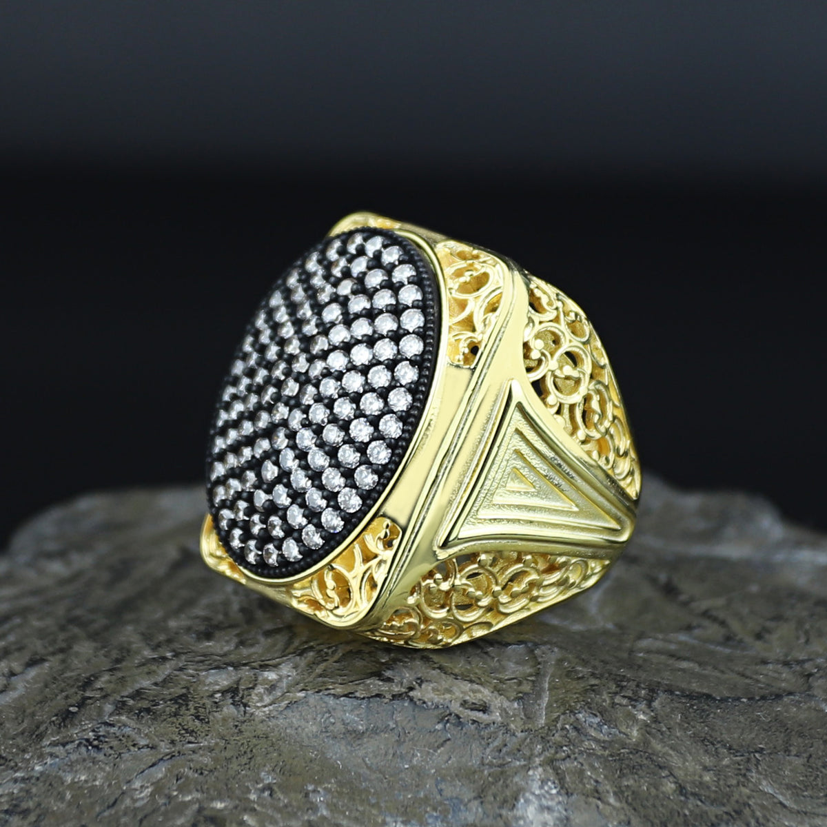 925 Silver Men Handmade Large Ice Out Moissanite Gold plated Ring