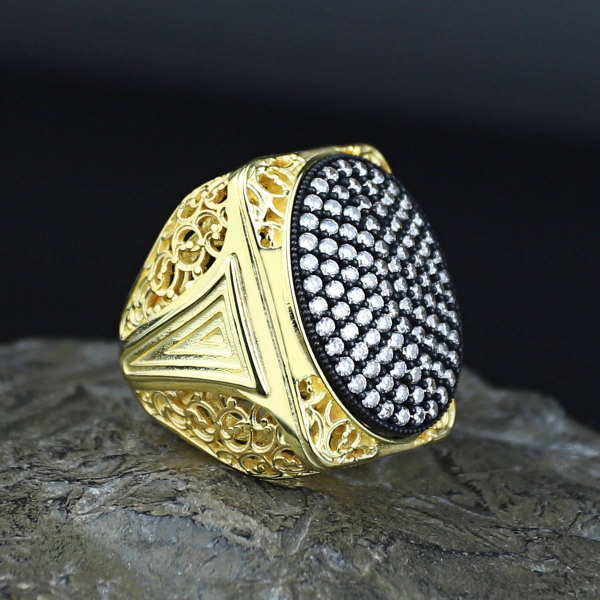 925 Silver Men Handmade Large Ice Out Moissanite Gold plated Ring