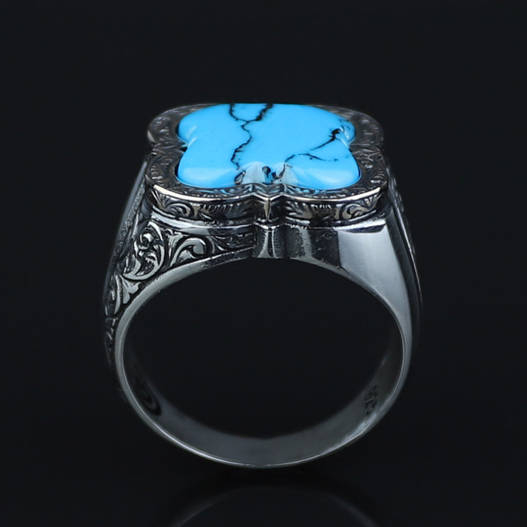 925 Silver Men Handmade Blue Turquoise Gemstone Ring