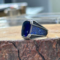 Männer Silber Quadratischer Minimal Saphir Stein Ring